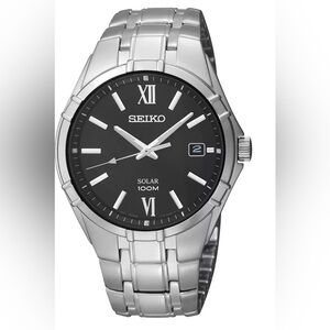Seiko Men’s Stainless Steel Solar Watch with Black Dial